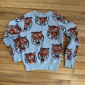 Girls H&M Grey Crewneck Sweater with Orange Tiger Heads